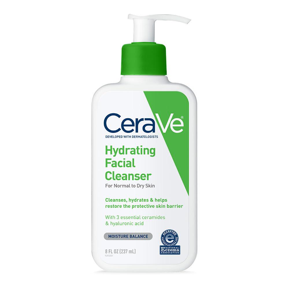 CeraVe CeraVe Hydrating Facial Cleanser, Moisturizing Face Wash For Dry Skin, Hyaluronic Acid + Ceramides + Glycerin, Hydrating Cleanser For Normal To Dry Skin, National Eczema Association Certified