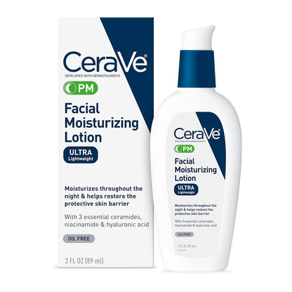 CeraVe CeraVe PM Facial Moisturizing Lotion, Night Cream With Hyaluronic Acid And Niacinamide, Ultra-Lightweight, Oil-Free Moisturizer For Face, 3 Ounce