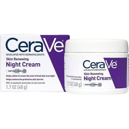 CeraVe Skin Renewing Night Cream, Niacinamide, Peptide Complex, And Hyaluronic Acid Moisturizer For Face, 1.7 Ounce, Packaging May Vary