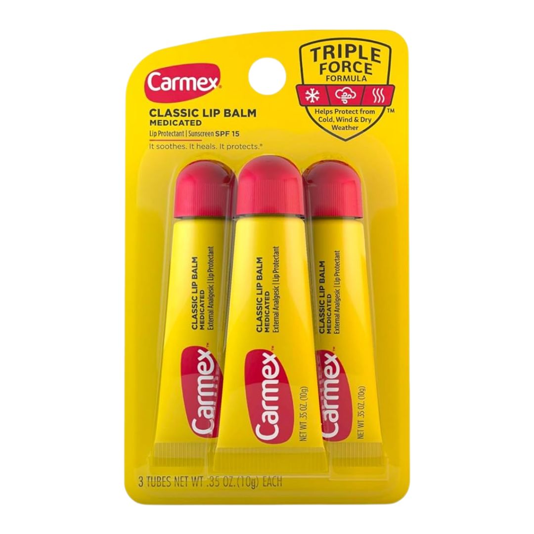 Carmex Medicated Triple Force Formula Classic Lip Balm (Pack Of 3) 10g Each