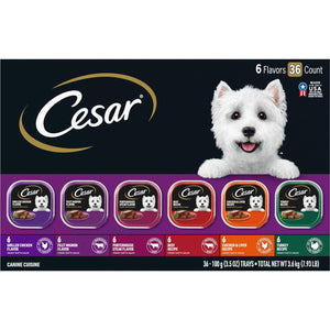 Cesar Wet Dog Food Variety Pack 36 Trays 3.5 oz Grilled Chicken Filet Mignon Turkey and Beef in Classic Loaf Sauce