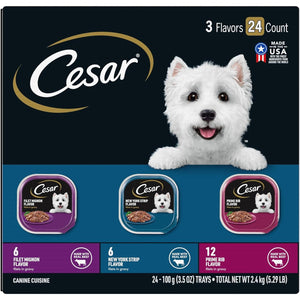 Cesar Filets in Gravy Wet Dog Food Filet Mignon NY Strip Prime Rib Flavors 3.5 oz 24 Count Pack of 1