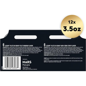 Cesar Filets in Gravy Wet Dog Food Variety Pack Filet Mignon and NY Strip Flavors 3.5 oz 12 Count