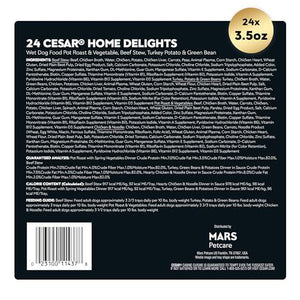 Cesar Home Delights Wet Dog Food Variety 24 Trays 3.5 oz Pot Roast Beef Stew Turkey Chicken Noodle