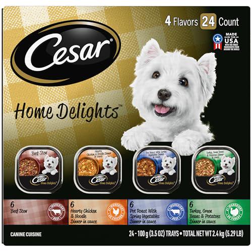 Cesar Home Delights Wet Dog Food Variety 24 Trays 3.5 oz Pot Roast Beef Stew Turkey Chicken Noodle