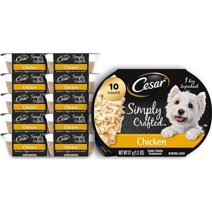 Cesar Simply Crafted Wet Dog Food Chicken Meal Topper 1.3 oz 10 Count Pack Tasty Adult Dog Add-On Meal