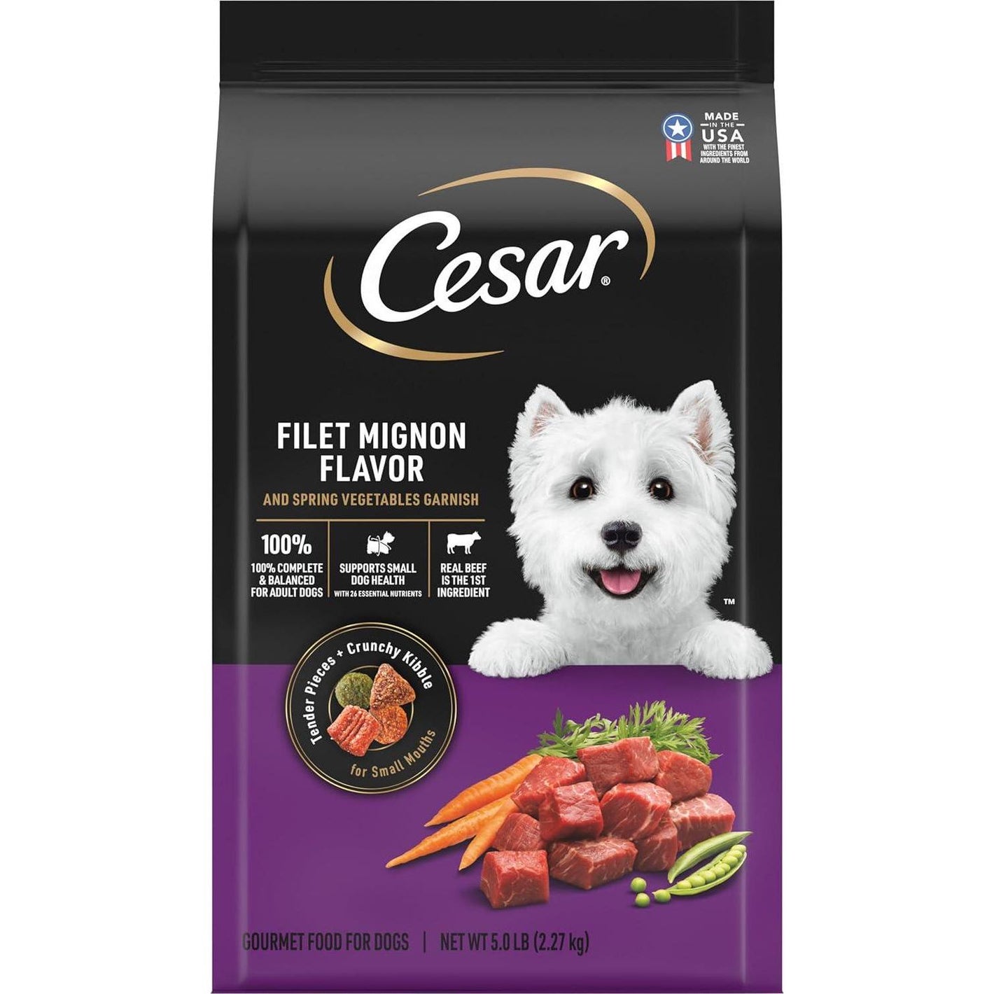 Cesar Dry Dog Food for Small Breeds, Filet Mignon Flavor with Veggies, 5 lb Bag