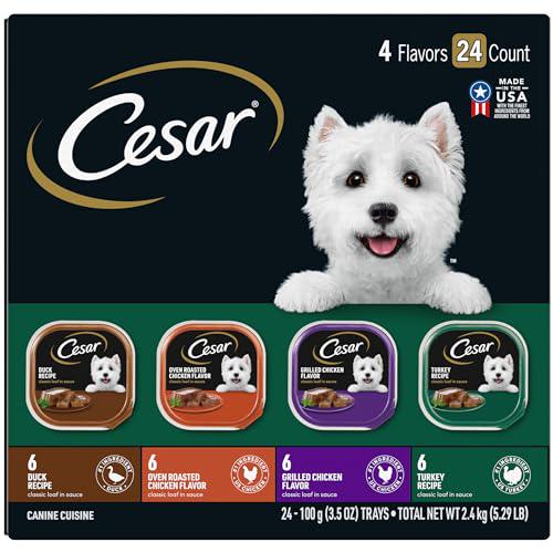 Cesar Wet Dog Food Poultry Variety 24 Trays 3.5 oz Classic Loaf in Sauce Easy Peel Trays