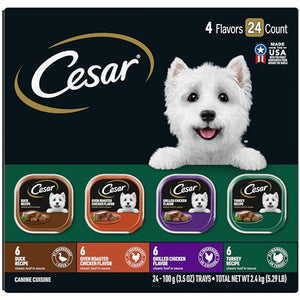 Cesar Wet Dog Food Poultry Variety 24 Trays 3.5 oz Classic Loaf in Sauce Easy Peel Trays