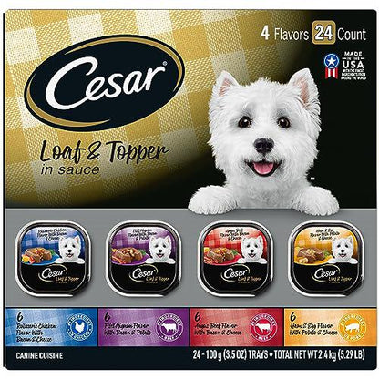 Cesar Wet Dog Food Variety Pack Loaf in Sauce 3.5 oz Trays Pack of 24