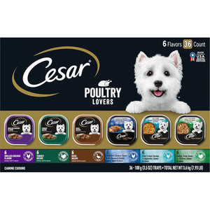 Cesar Wet Dog Food Poultry Lovers Variety Pack Chicken Turkey Duck 3.5 oz Trays 36 Count