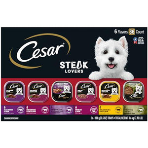 Cesar Steak Lovers Wet Dog Food Variety Pack 3.5 oz Trays Real Meat 36 Count