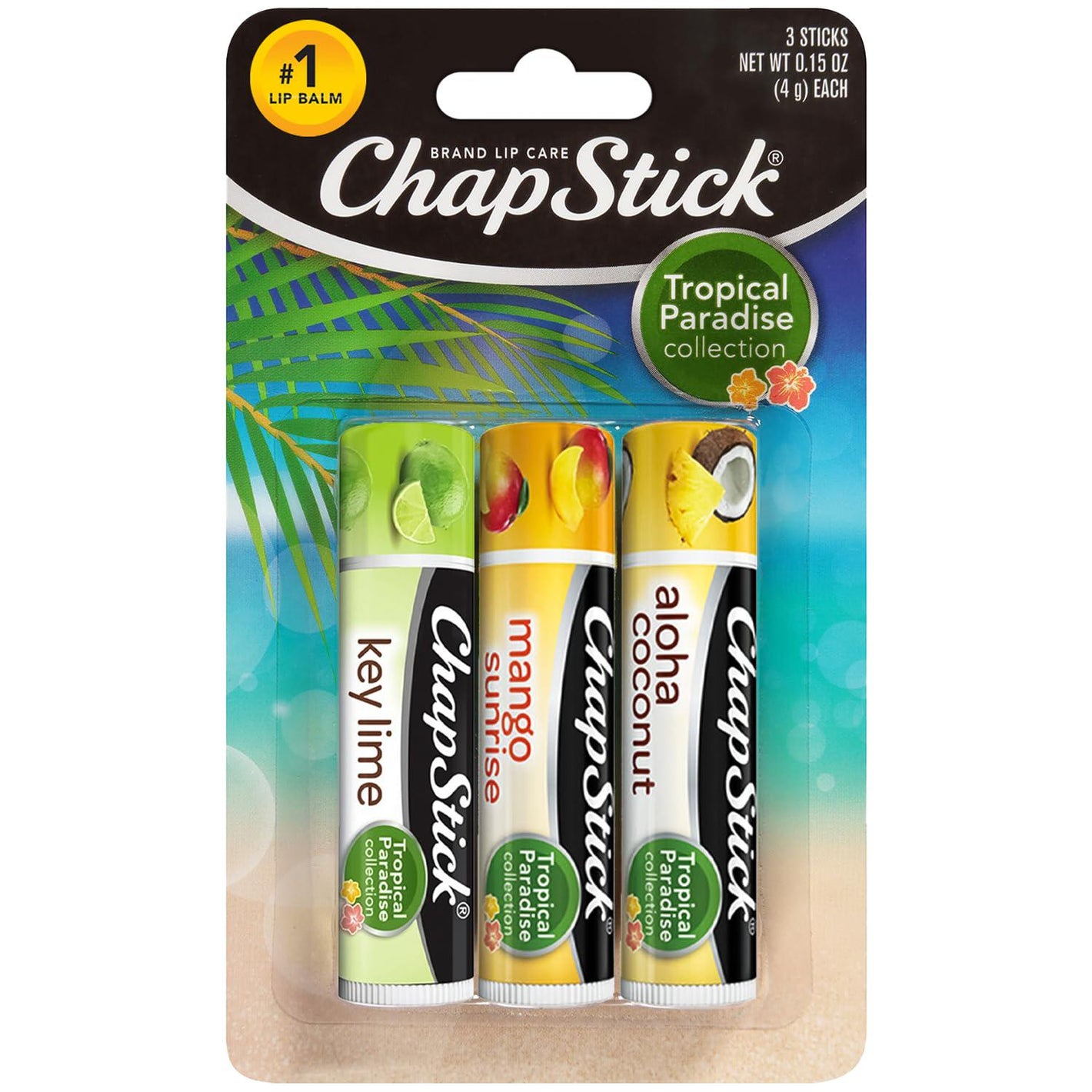 ChapStick Lip Care Set, Tropical Paradise Collection 3-Pack Mango Sunrise, Key Lime And Aloha Coconut Lip Balm, 0.15 Oz Ea,Does not Apply