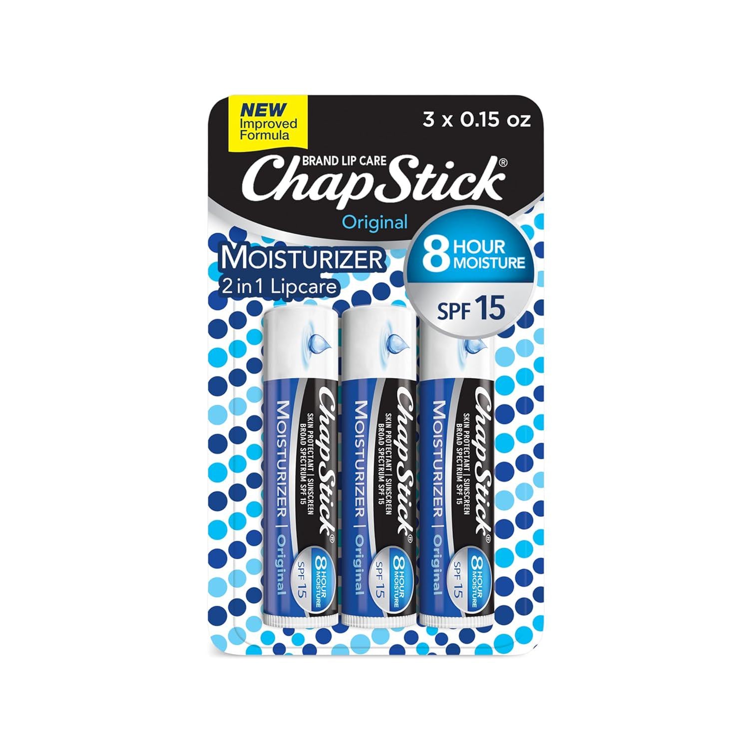 ChapStick Moisturizer Original Lip Balm Tubes, SPF 15 And Skin Protectant - 0.15 Oz, 3 Count (Pack Of 1),