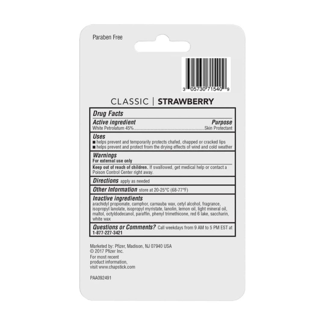 ChapStick Classic Strawberry Lip Balm (Pack Of 3) 4g Each,305730715409