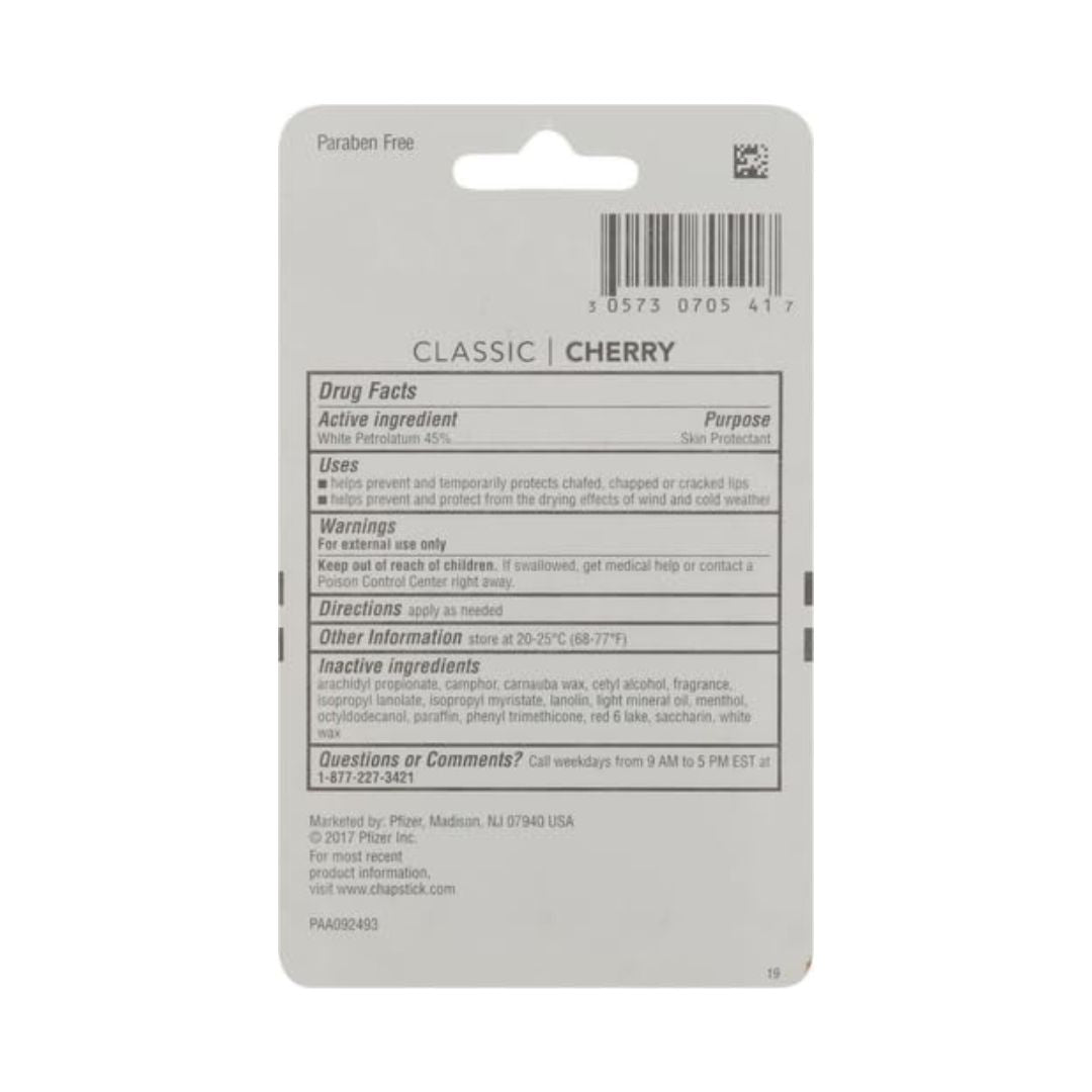 ChapStick Classic Cherry Lip Balm (Pack Of 3) 4g Each,305730705417