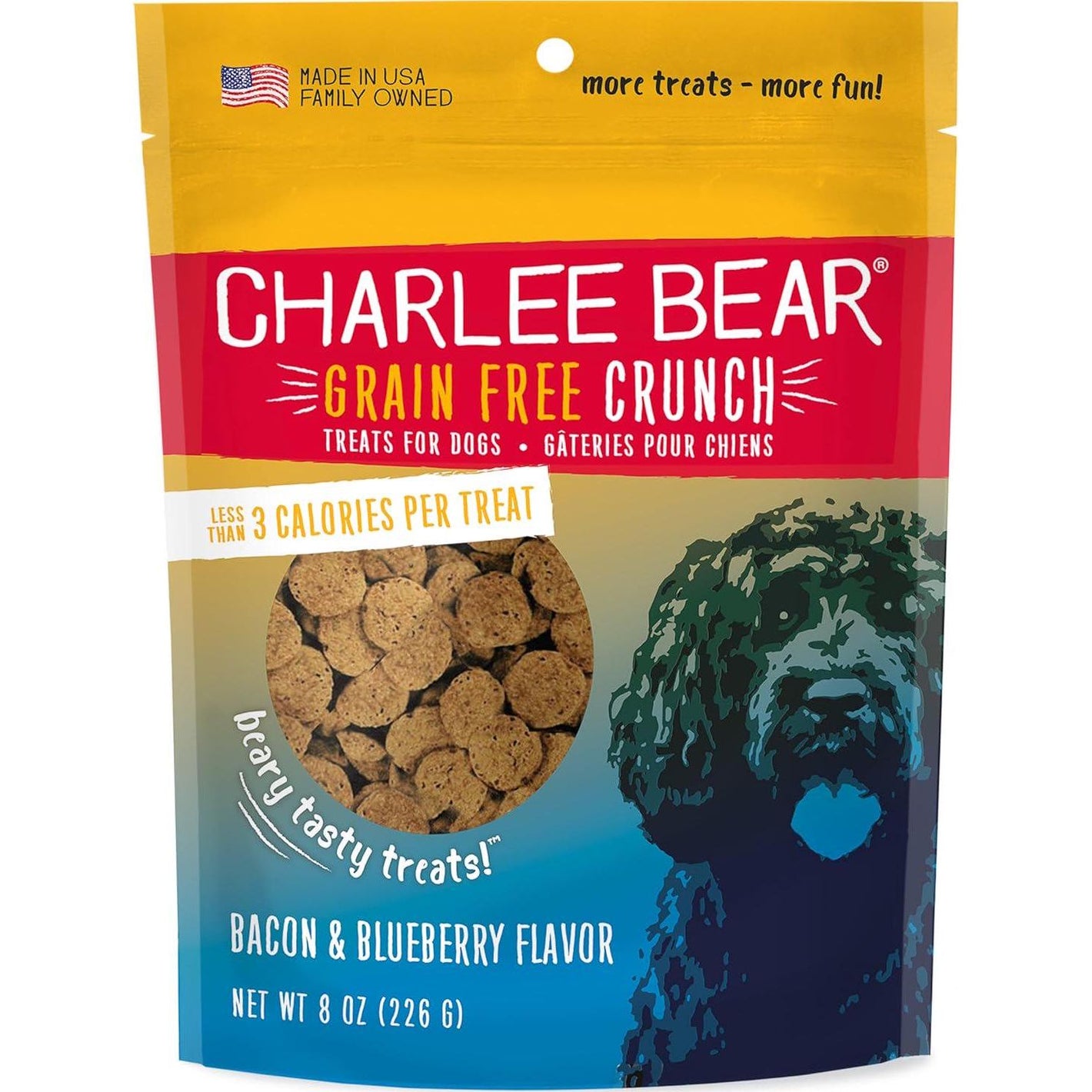 Charlee Bear Grain-Free Bear Crunch Dog Treats, Bacon & Blueberry Flavor, 8 oz Bag