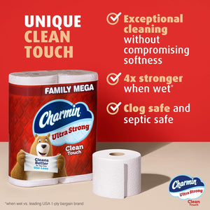 Charmin Ultra Strong Toilet Paper, 30 Family Mega Rolls, 150 Regular Rolls, Durable and Soft