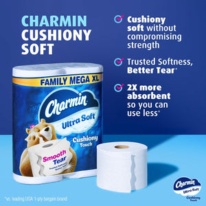 Charmin Ultra Soft Toilet Paper, Cushiony Touch, 18 Family Mega XL Rolls (126 Regular Rolls), Soft & Strong for Ultimate Comfort