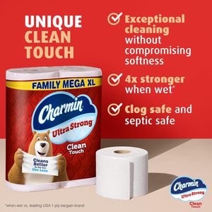 Charmin Ultra Strong Toilet Paper, Clean Touch, 18 Family Mega XL Rolls (Equivalent to 126 Regular Rolls), Soft & Durable