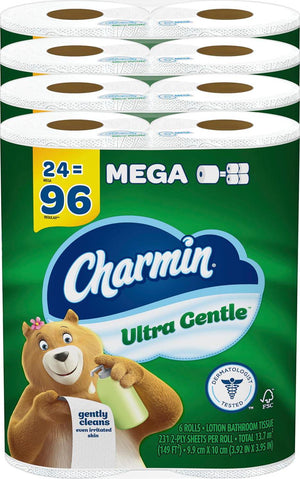 Charmin Ultra Gentle Toilet Paper, 6 Count Mega Rolls, Pack of 4, Total 24 Mega Rolls (96 Regular Rolls)