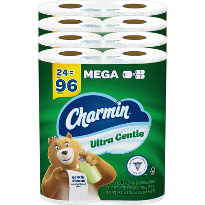 Charmin Ultra Gentle Toilet Paper, 6 Count Mega Rolls, Pack of 4, Total 24 Mega Rolls (96 Regular Rolls)