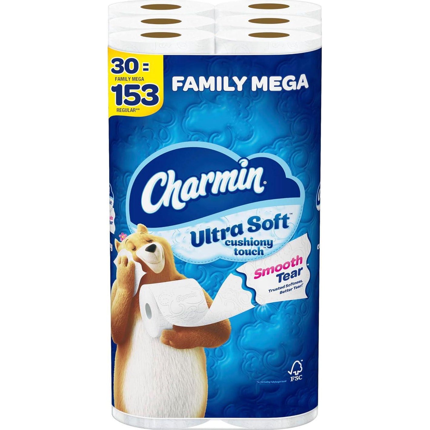 Charmin Charmin Ultra Soft Cushiony Touch Toilet Paper, 30 Family Mega Rolls = 153 Regular Rolls