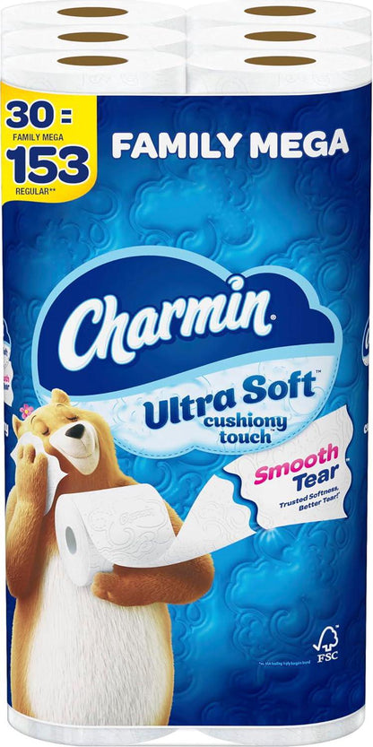 Charmin Charmin Ultra Soft Cushiony Touch Toilet Paper, 30 Family Mega Rolls = 153 Regular Rolls