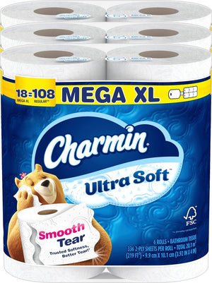 Charmin Ultra Soft Toilet Paper, 18 Mega XL Rolls (108 Regular Rolls)
