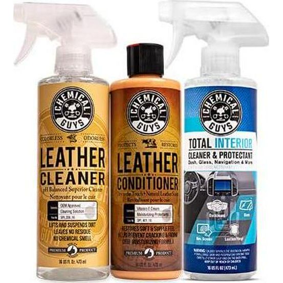 Chemical Guys SPI1091601 Leather Cleaner And Conditioner Leather And Interior Care Bundle + SPI22016 Total Interior Cleaner And Protectant, Safe For Cars, Home, Office, And More (16 Fl Oz) 3 Items,