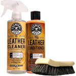Chemical Guys SPI410 Leather Cleaner And Conditioner Bundle With ACC_S95 Long Bristle Horse Hair Leather Cleaning Brush, Safe For Car, Home, Office, And More (3 Item Bundle With 2-16 Fl Oz Bottles),842850110818