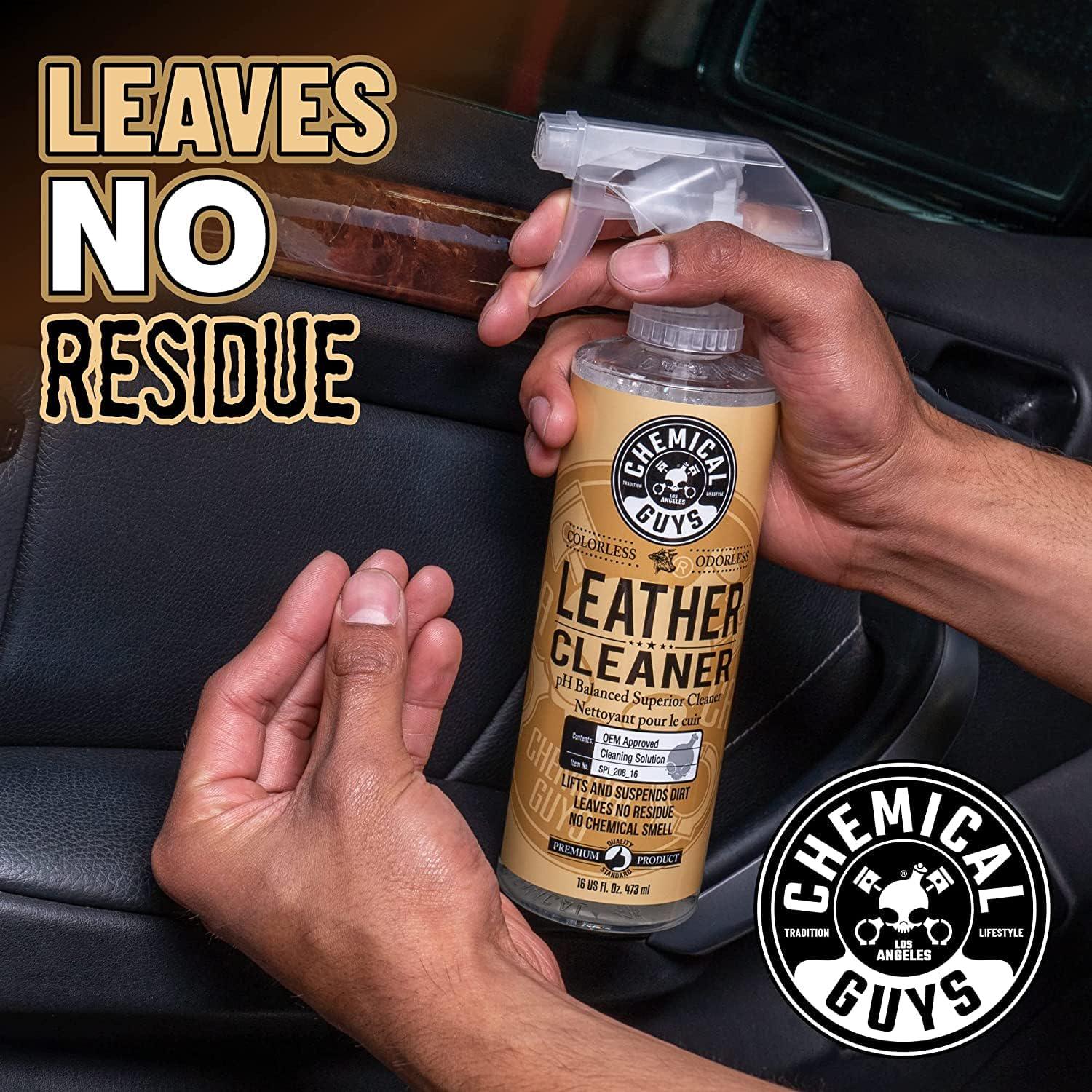 Chemical Guys SPI410 Leather Cleaner And Conditioner Bundle With ACC_S95 Long Bristle Horse Hair Leather Cleaning Brush, Safe For Car, Home, Office, And More (3 Item Bundle With 2-16 Fl Oz Bottles),842850110818