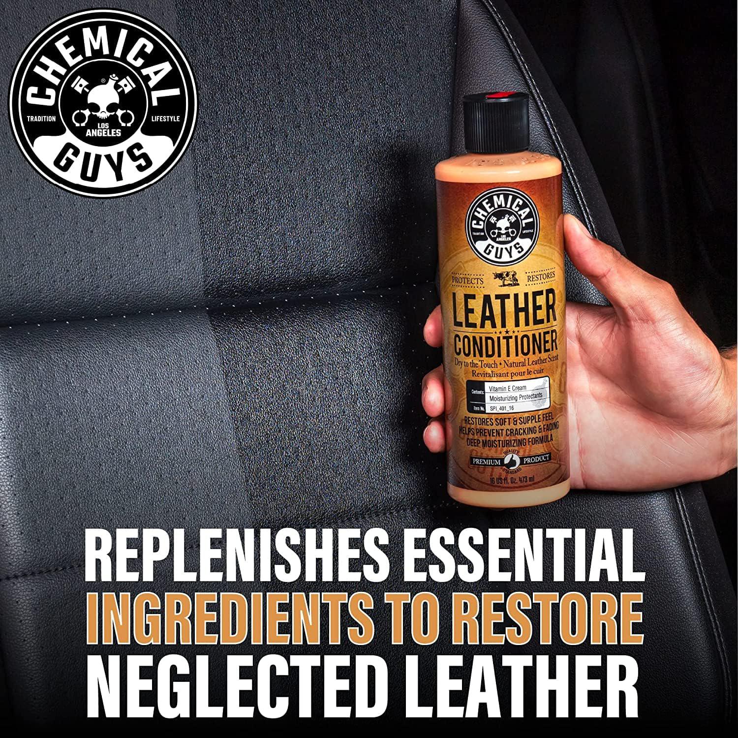 Chemical Guys SPI410 Leather Cleaner And Conditioner Bundle With ACC_S95 Long Bristle Horse Hair Leather Cleaning Brush, Safe For Car, Home, Office, And More (3 Item Bundle With 2-16 Fl Oz Bottles),842850110818