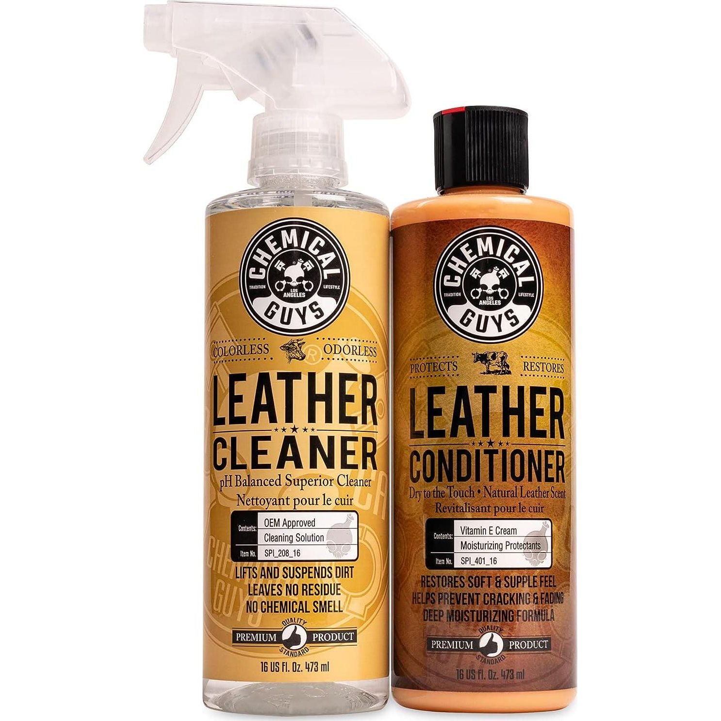 Chemical Guys SPI_109_16 Leather Cleaner And Leather Conditioner Kit For Use On Leather Apparel, Furniture, Car Interiors, Shoes, Boots, Bags And More (2 - 16 Fl Oz Bottles),