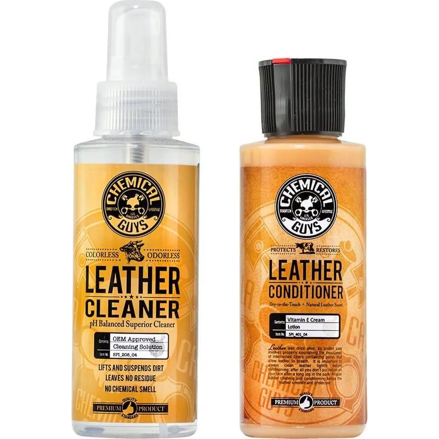 Chemical Guys SPI_109_04 Leather Cleaner And Conditioner Complete Leather Care Kit For Use On Car Interiors, Leather Apparel, Furniture, Shoes, Boots, Bags And More (2 - 4 Fl Oz Bottles),