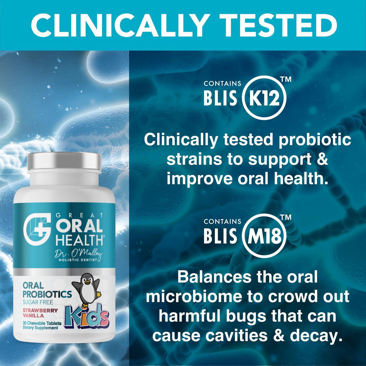 Childrens Oral Probiotics Oral Care Probiotic For Kids Cavity Prevention And Bad Breath Treatment Supplement W/BLIS K12 M18 Mouth And Gum Health Dentist Formulated 30 Lozenge Strawberry EBook Included,