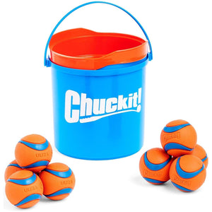 Chuckit Ultra Ball Medium Dog Fetch Toys with Cleaning Bucket 2.5 Inch Balls Pack of 8 for 20 to 60 lb Dogs
