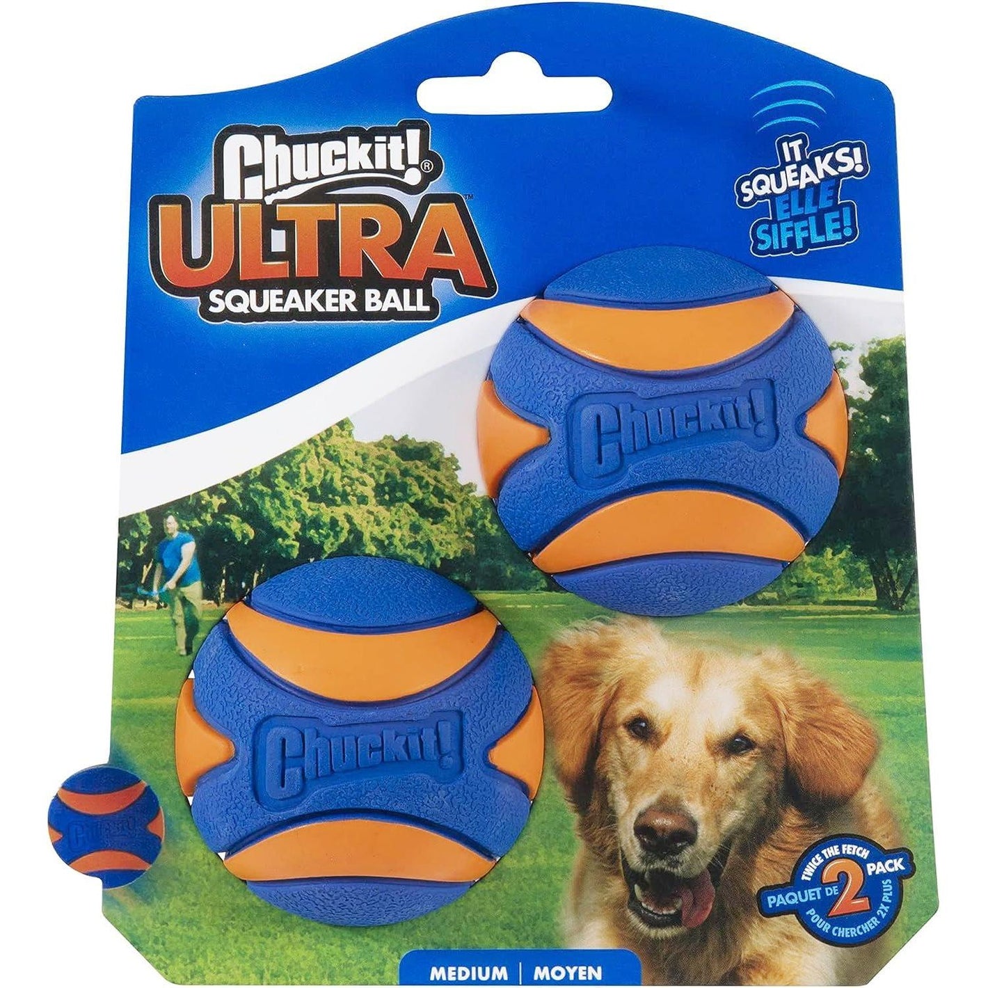 Chuckit Ultra Squeaker Balls for Dogs Medium Size 2.5” Pack of 2 Bouncy & Durable