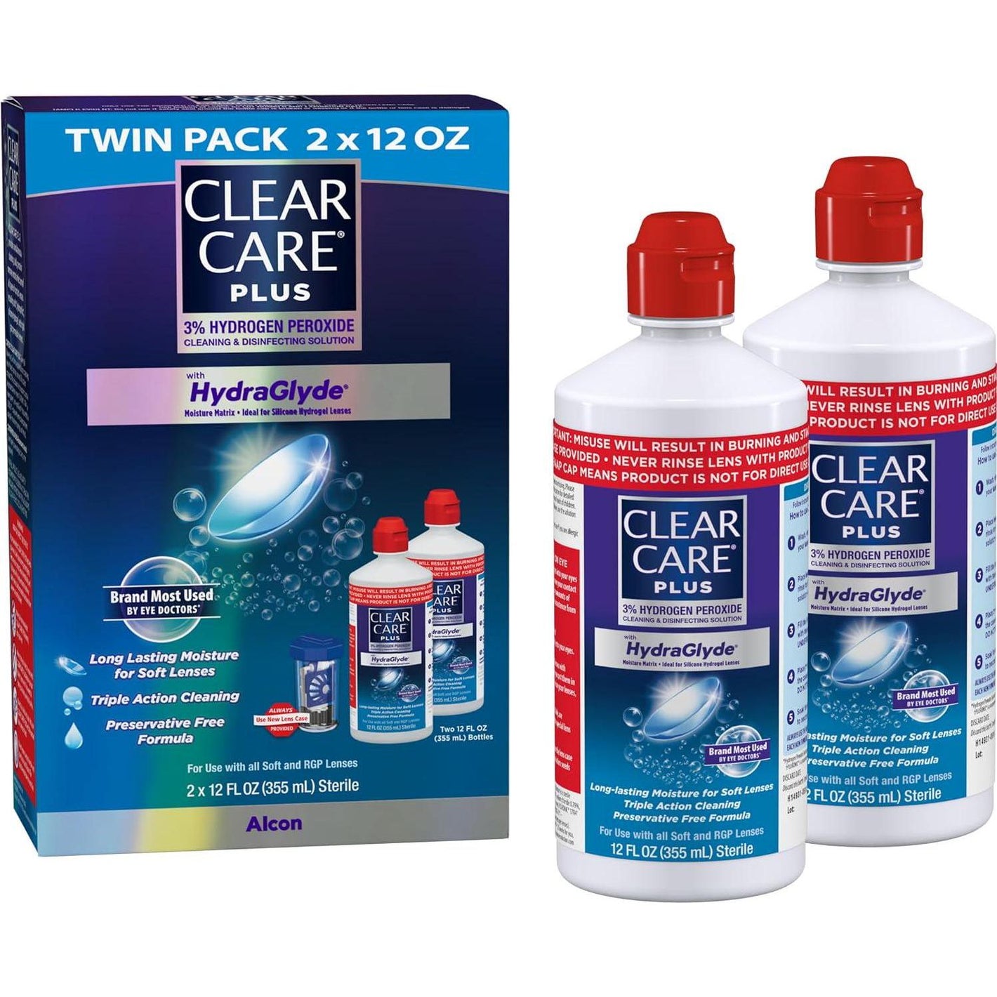 Clear Care Plus Cleaning Solution with Lens Case, Twin Pack, 12oz Each
