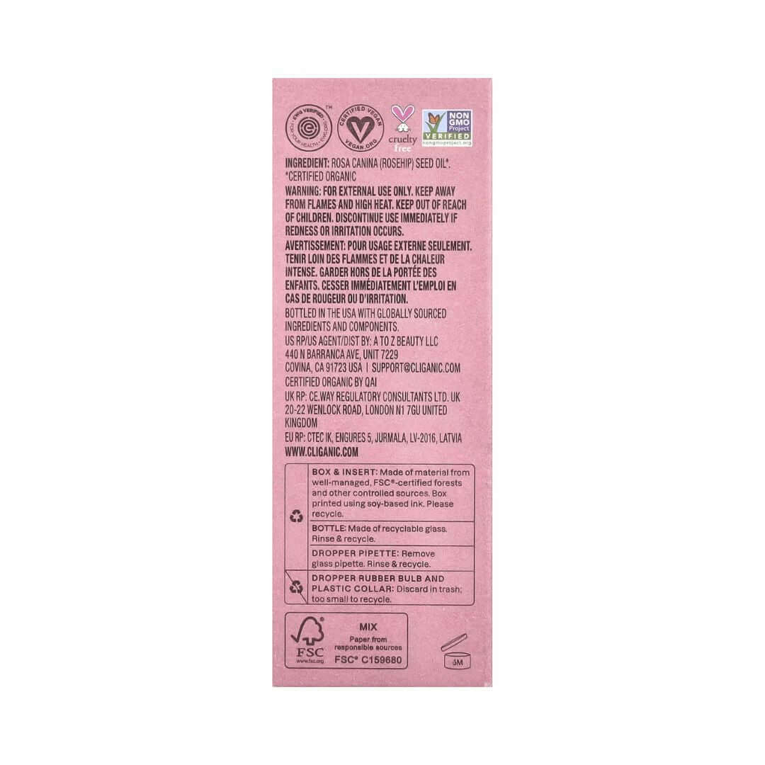 Cliganic Organic Rosehip Seed Oil For Skin & Hair 30ml,855102007484