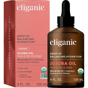 Cliganic Organic Jojoba Oil, 100% Pure (4oz) | Moisturizing Oil For Face, Hair, Skin And Nails | Natural Cold Pressed Hexane Free | Base Carrier Oil (Packaging May Vary),