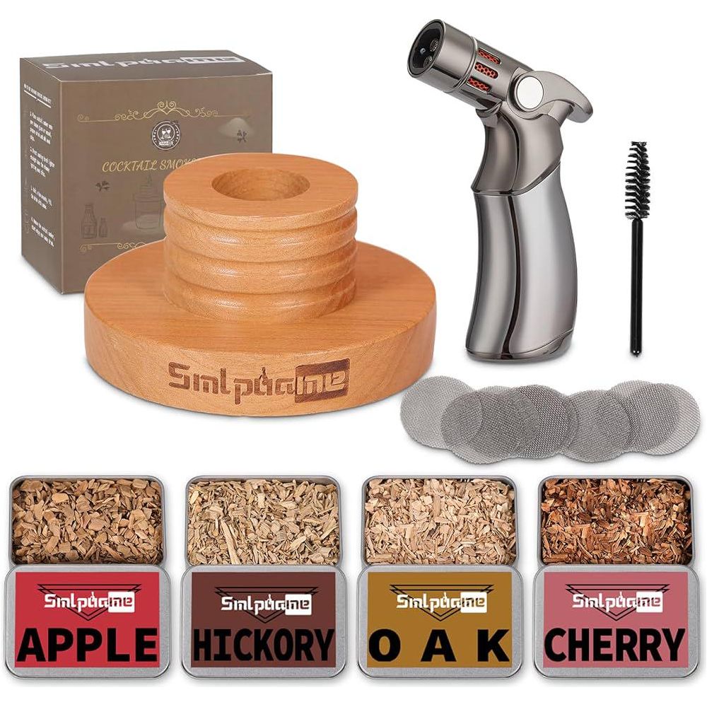 Cocktail Smoker Kit With Torch, Old Fashioned Smoker Kit For Bourbon Whiskey Drink, Smoker Infuser Kit With 4 Flavors Wood Chips, Birthday For Husband, Men, Dad (No Butane),