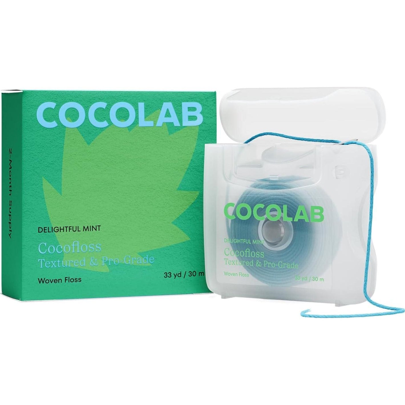 Cocofloss Woven Dental Floss, Mint, Waxed & Expanding, Vegan, Kid-Friendly, Designed by Dentists with Coconut Oil, 33 Yd Spool