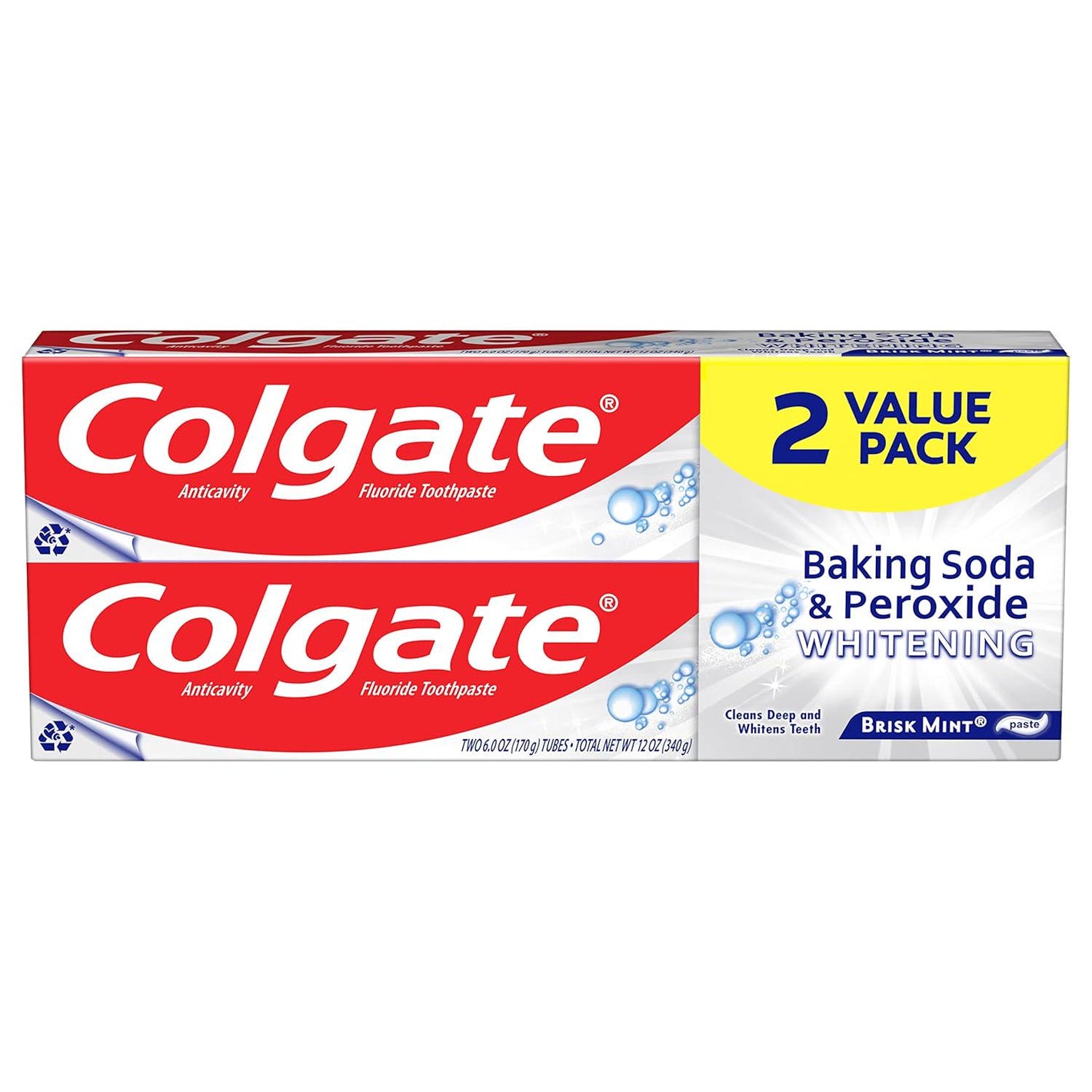Colgate Colgate Baking Soda And Peroxide Toothpaste - Whitens Teeth, Fights Cavities And Removes Stains, Brisk Mint, 6 Ounce (Pack Of 2)