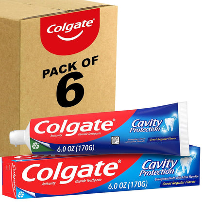 Colgate Cavity Protection Toothpaste with Fluoride, Regular Flavor, 6oz, Pack of 6