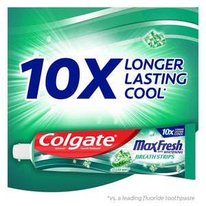 Colgate Max Fresh Whitening Toothpaste with Mini Strips, Clean Mint, Helps Fight Cavities, Whitens Teeth & Freshens Breath, 63oz, Pack of 4