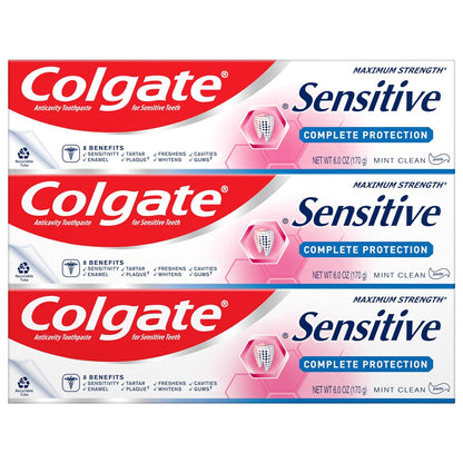 Colgate Sensitive Toothpaste, Complete Protection, Mint, 6oz, Pack of 3