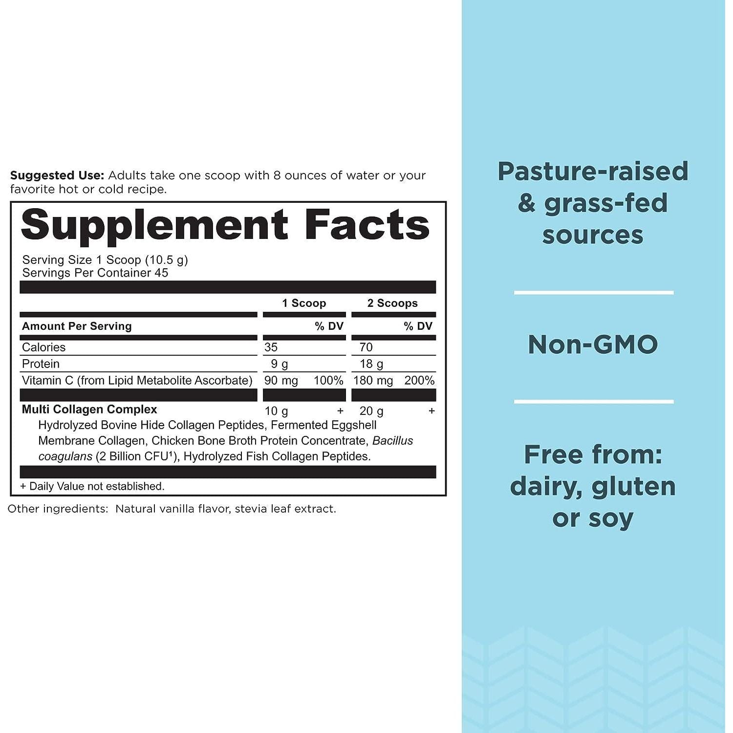 Collagen Powder Protein By Ancient Nutrition, Multi Collagen Vanilla Protein Powder, 45 Servings, With Vitamin C, Hydrolyzed Collagen Peptides Supports Skin And Nails, Gut Health, 16.7oz,