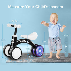 Baby Balance Bike for 1 Year Old Boys Colorful Lights Soft Seat Toddler Ride On Gift for Ages 10 36 Months