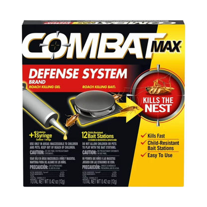 Combat Max Defense System Roach Killing Gel 1 Syringe & 12 Bait Stations 12g